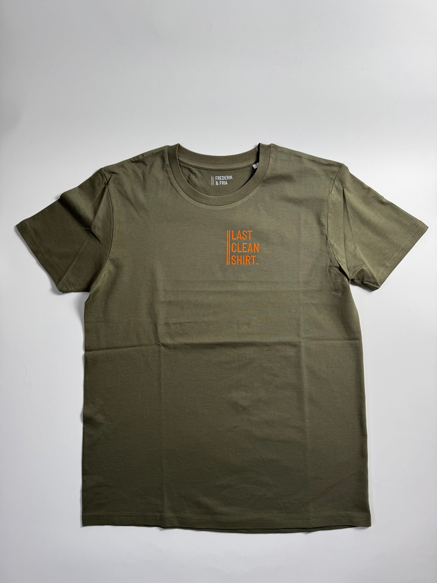 T-Shirt Unisex 'Last Clean Shirt.': Khaki / Neon Orange