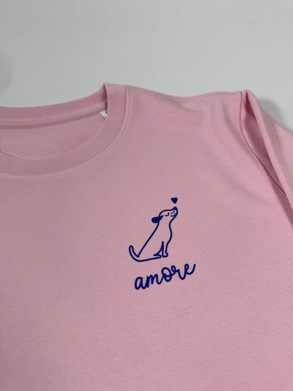 Sweatshirt Unisex Hund Amore (B), Rosa / Blau