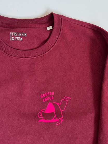 Sweatshirt Unisex, Coffee Lover, Burgundy / Neon Pink