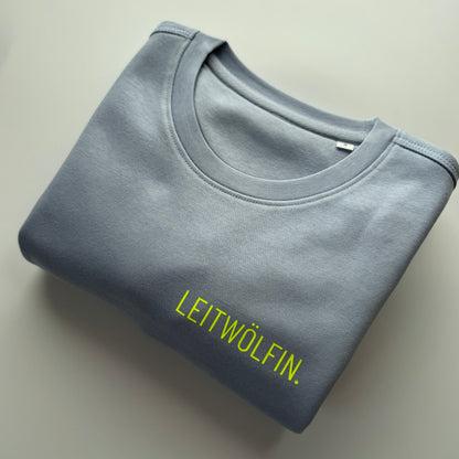 Sweatshirt ‚Leitwölfin.‘ (B), Serene Blue / Neon Gelb