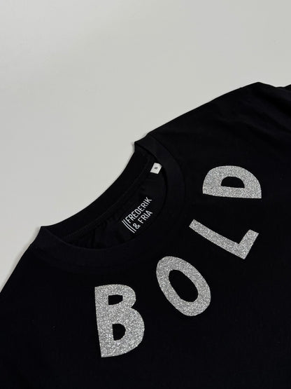 T-Shirt Unisex, BOLD, Schwarz / Silber Glitzer