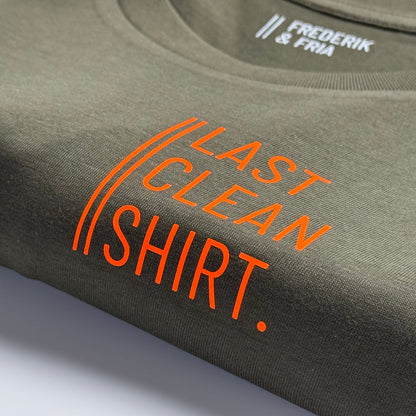 T-Shirt Unisex 'Last Clean Shirt.': Khaki / Neon Orange