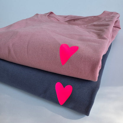 Unisex T-Shirt, Heart Print, Blue / Neon Pink