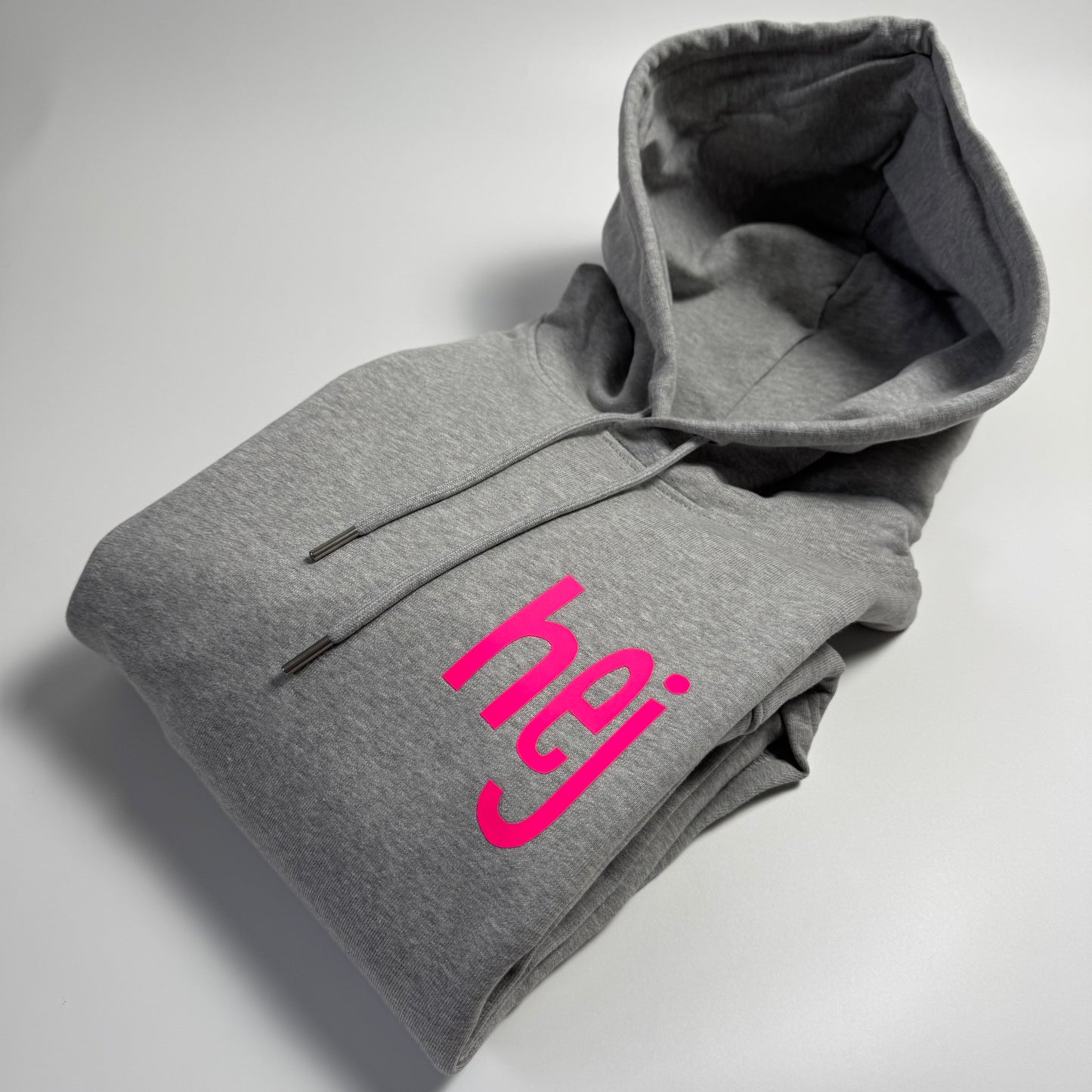 Hoodie Unisex 'hej': Heather Grey / Neon Pink