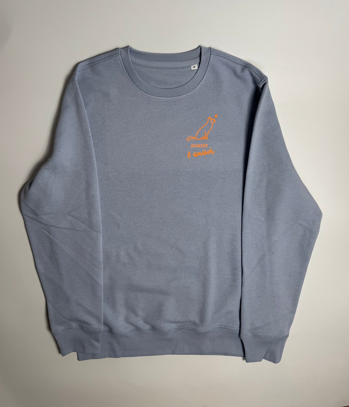 Sweatshirt Unisex Schnurr l‘amour, Serene Blue / Neon Orange