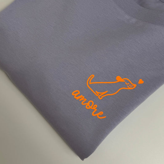 T-Shirt Frauen Hund Amore: Lila / Neon Orange