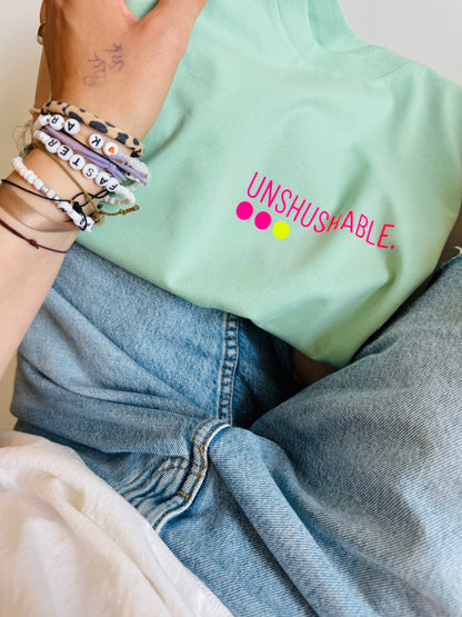 T-Shirt Frauen, ‚Unshushable.‘: Jade / Neon Pink