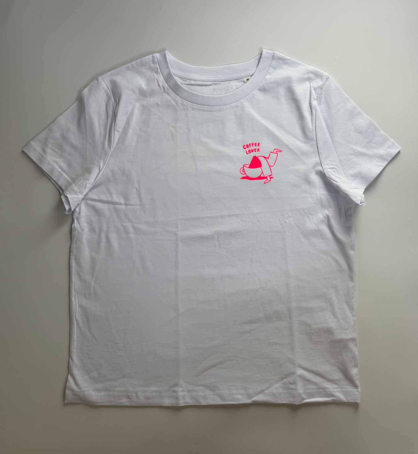 T-Shirt, Frauen, Coffee Lover, Weiß / Neon Pink, Neon Orange