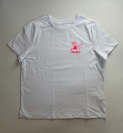 T-Shirt, Frauen, Coffee Lover, Weiß / Neon Pink, Neon Orange