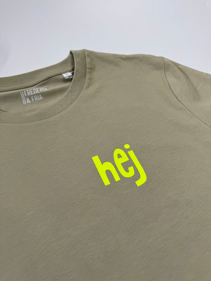 T-Shirt Unisex ‚hej.‘ Graugrün / Neon Gelb