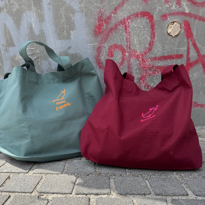 Beach bag, Schnurr l'amour, Natural / Blue, Neon Orange