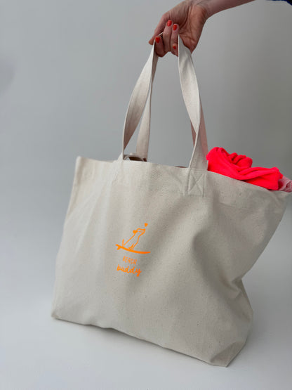 Strandtsche, Beach Buddy, Natural / Blau, Neon Orange