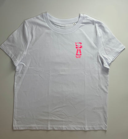 T-Shirt, Frauen, But first coffee, Weiß / Neon Pink, Neon Orange