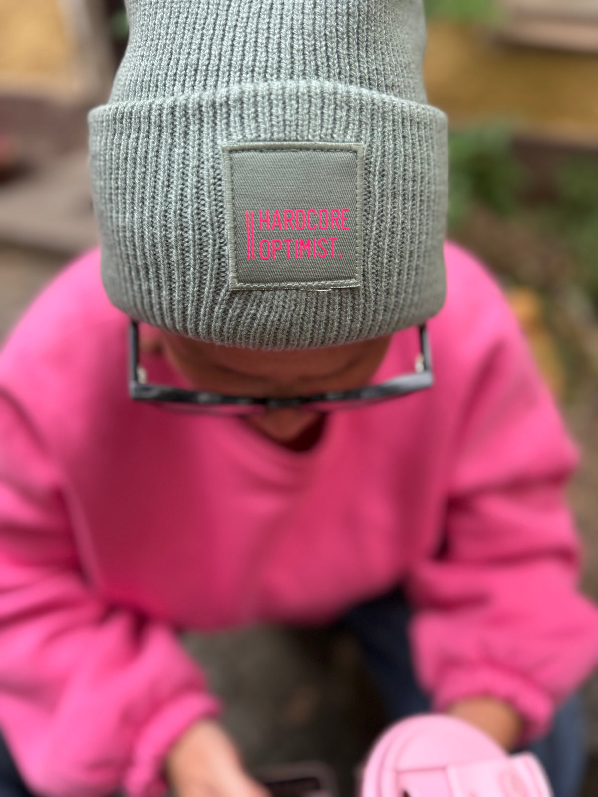 Mütze, 'Hardcore Optimist', Grün / Neon Pink