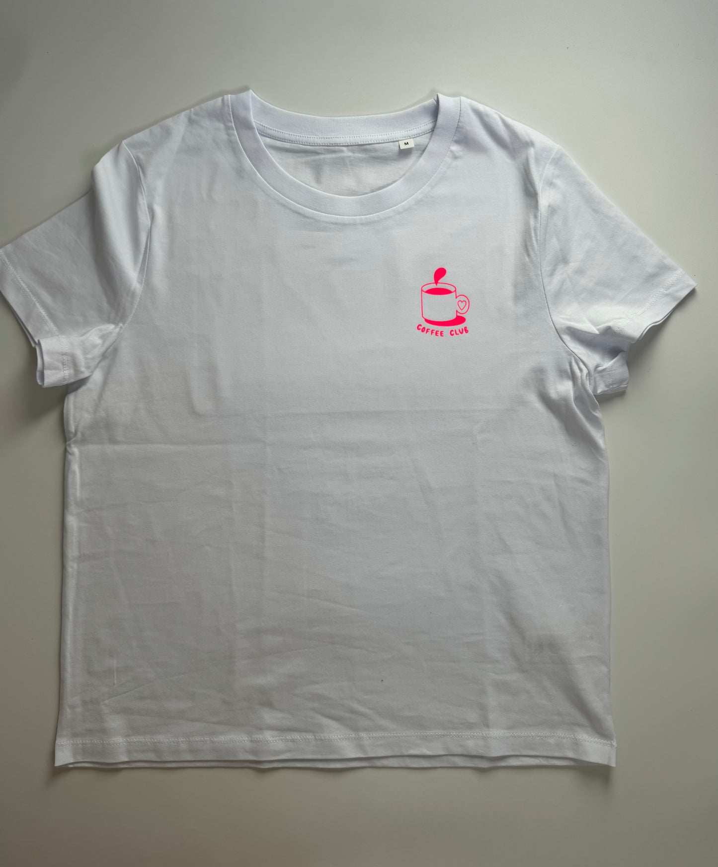 T-Shirt, Frauen, Coffee Club, Weiß / Neon Pink, Neon Orange