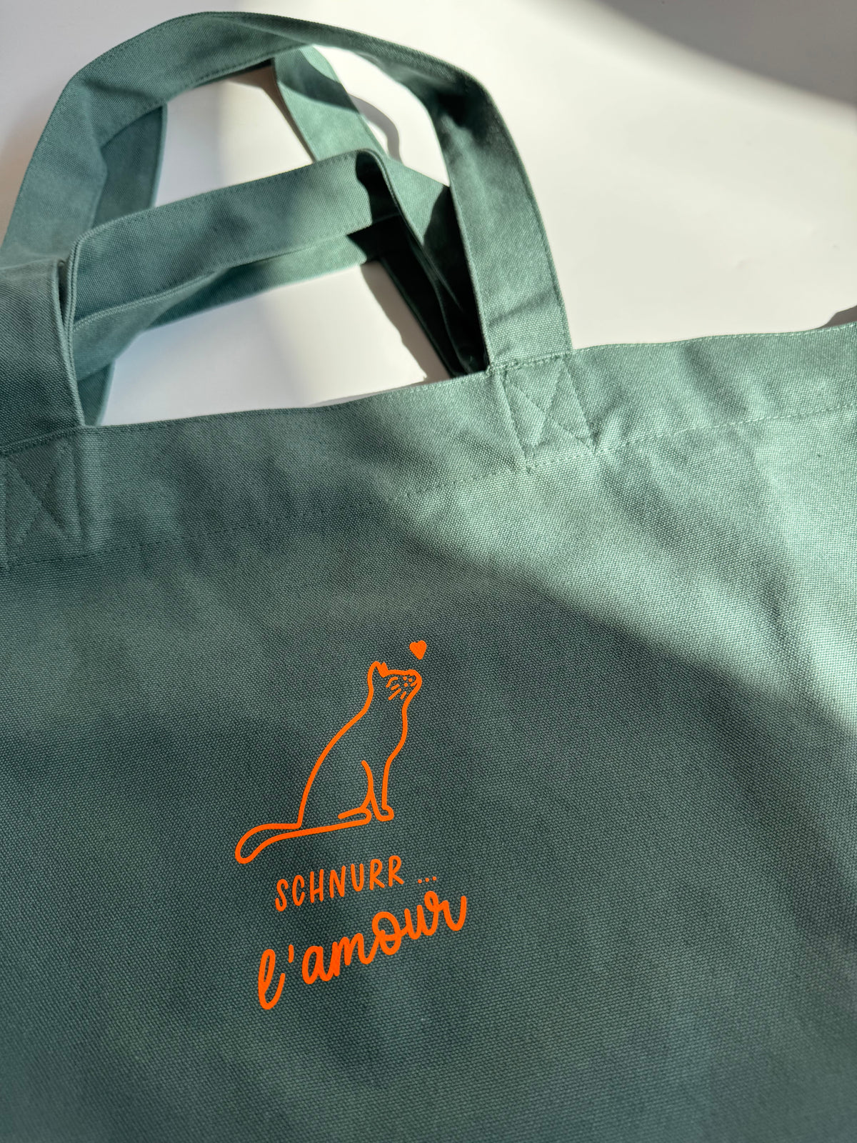 Beach bag, Schnurr l'amour, Natural / Blue, Neon Orange