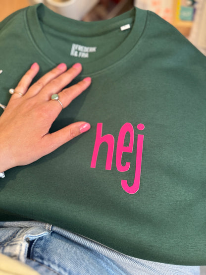Sweatshirt Unisex 'hej': Bottle Green / Neon Pink