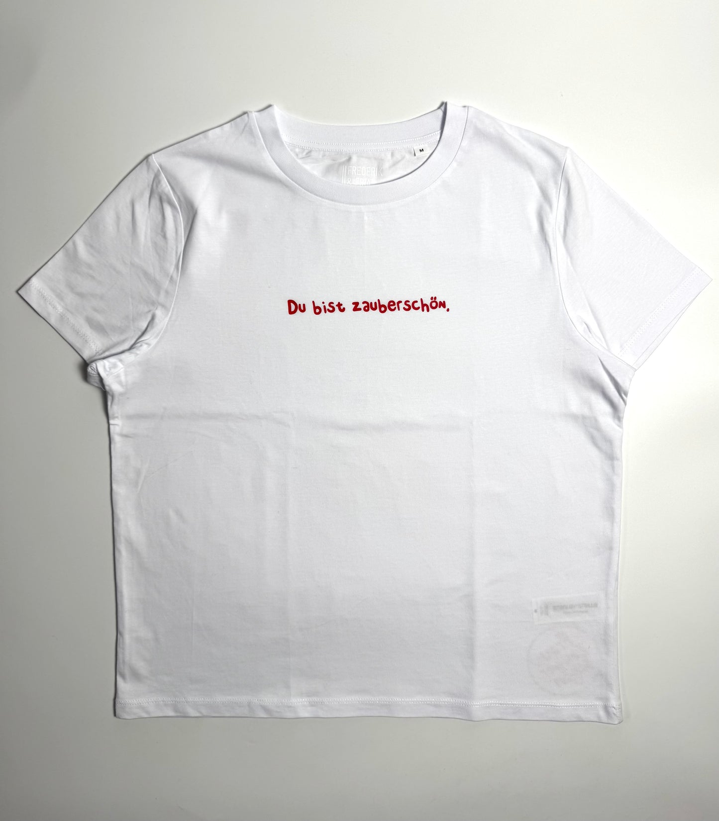 T-Shirt Frauen, Rundhals, Frau Zauberschön, Weiß / Rot
