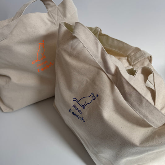 Strandtasche, Schnurr l'amour, Natural / Blau, Neon Orange