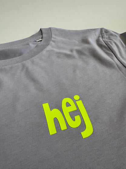 T-Shirt Frauen, ‚hej': Lila / Neon Gelb