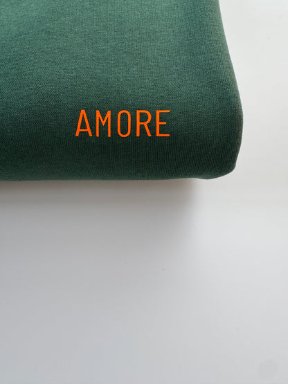 Sweatshirt Unisex 'AMORE': Bottle Green / Neon Orange