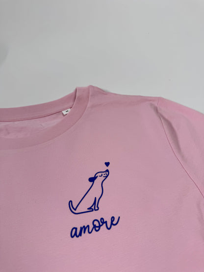 T-Shirt Frauen Hund Amore (B): Rosa / Blau