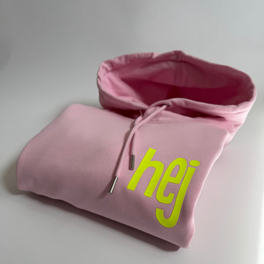 Hoodie Unisex, ‚hej‘, Rosa / Neon Gelb