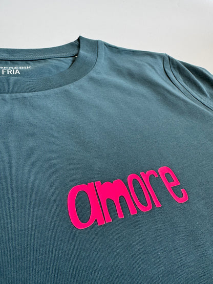 T-Shirt, Frauen, 'amore', Petrol / Neon Pink