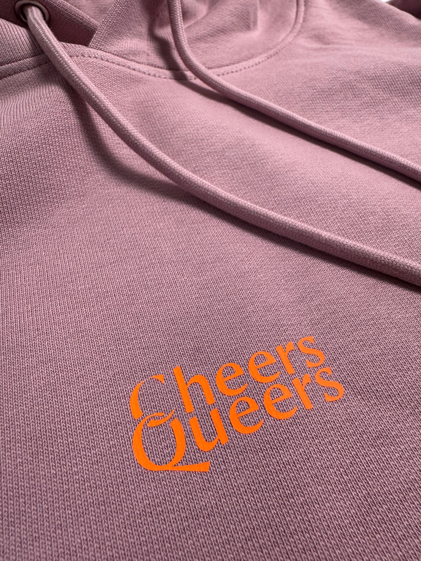 Hoodie Unisex, ‚Cheers Queers‘, Flieder / Neon Orange