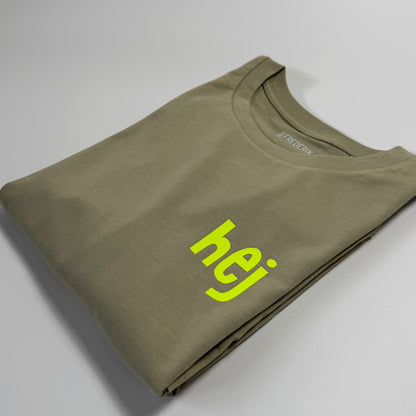 T-Shirt Unisex ‚hej.‘ Graugrün / Neon Gelb