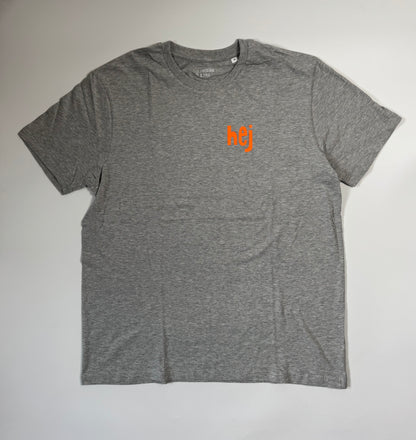 T-Shirt Unisex 'hej': grau / neon orange