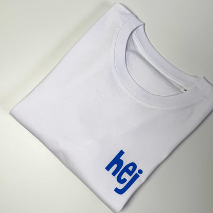 T-Shirt Unisex ‚hej‘, Weiß / Blau