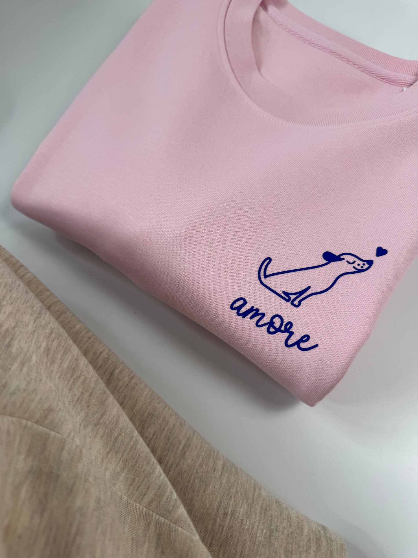 Sweatshirt Unisex Hund Amore (B), Rosa / Blau