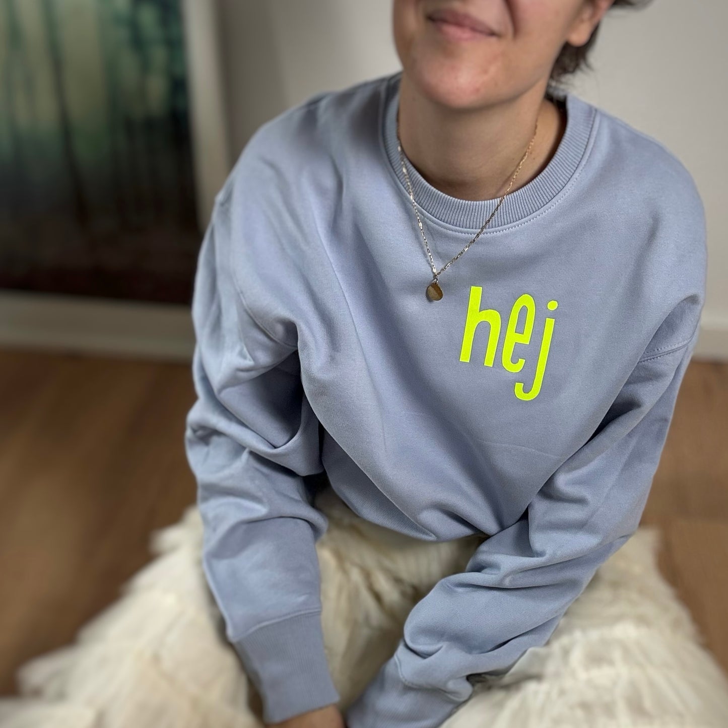 OVERSIZE Sweatshirt Frauen 'hej‘: Serene Blue / Neon Gelb