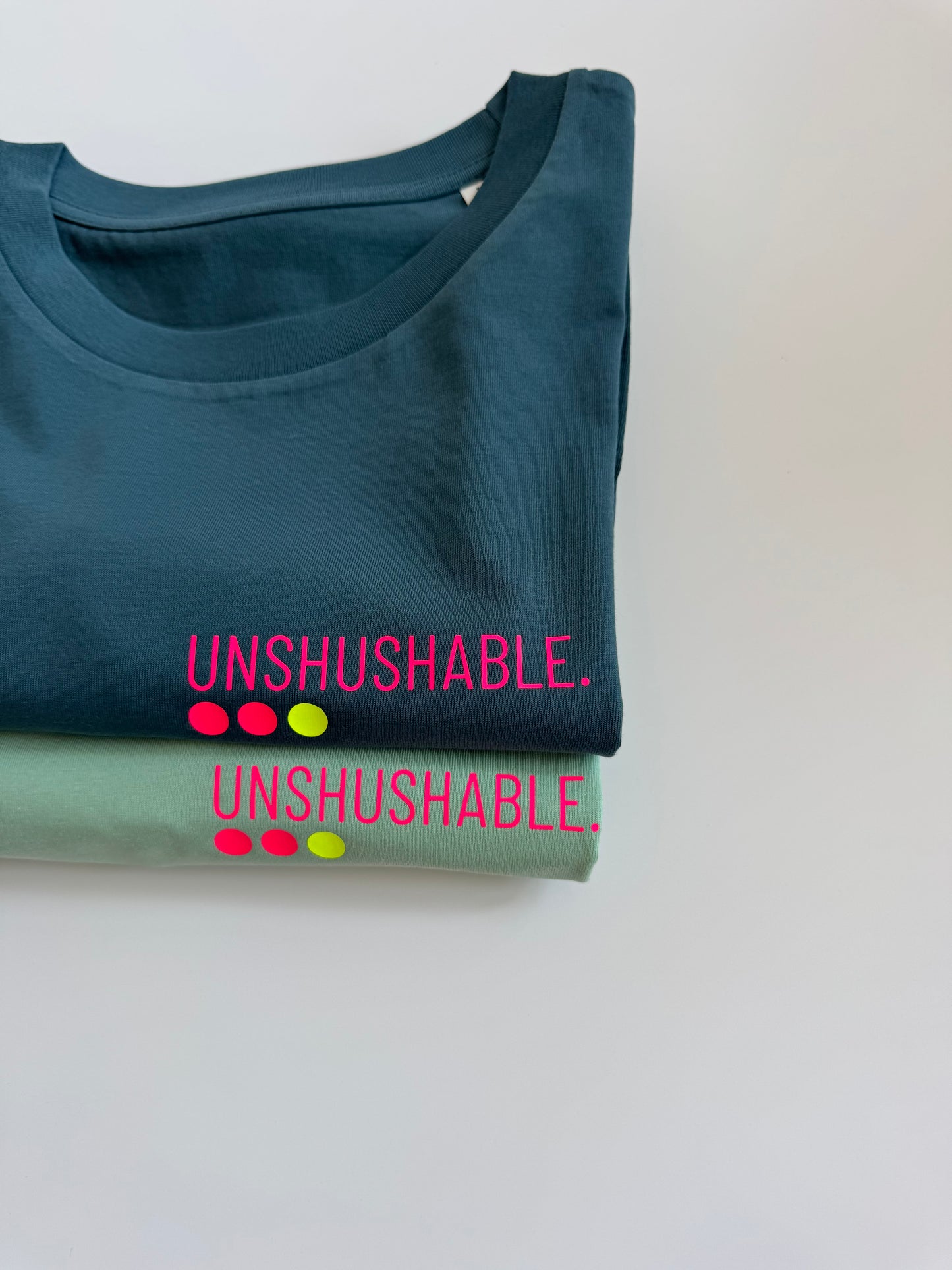 T-Shirt, Frauen, 'Unshushable.', Petrol / Neon Pink