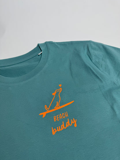 T-Shirt Unisex ‚Beach Buddy‘, Ocean Blue / Neon Orange
