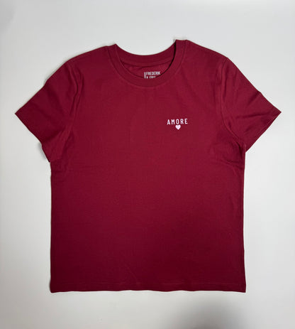 T-Shirt, Frauen, Amore.‘, Burgundy / Blasslila Schaum