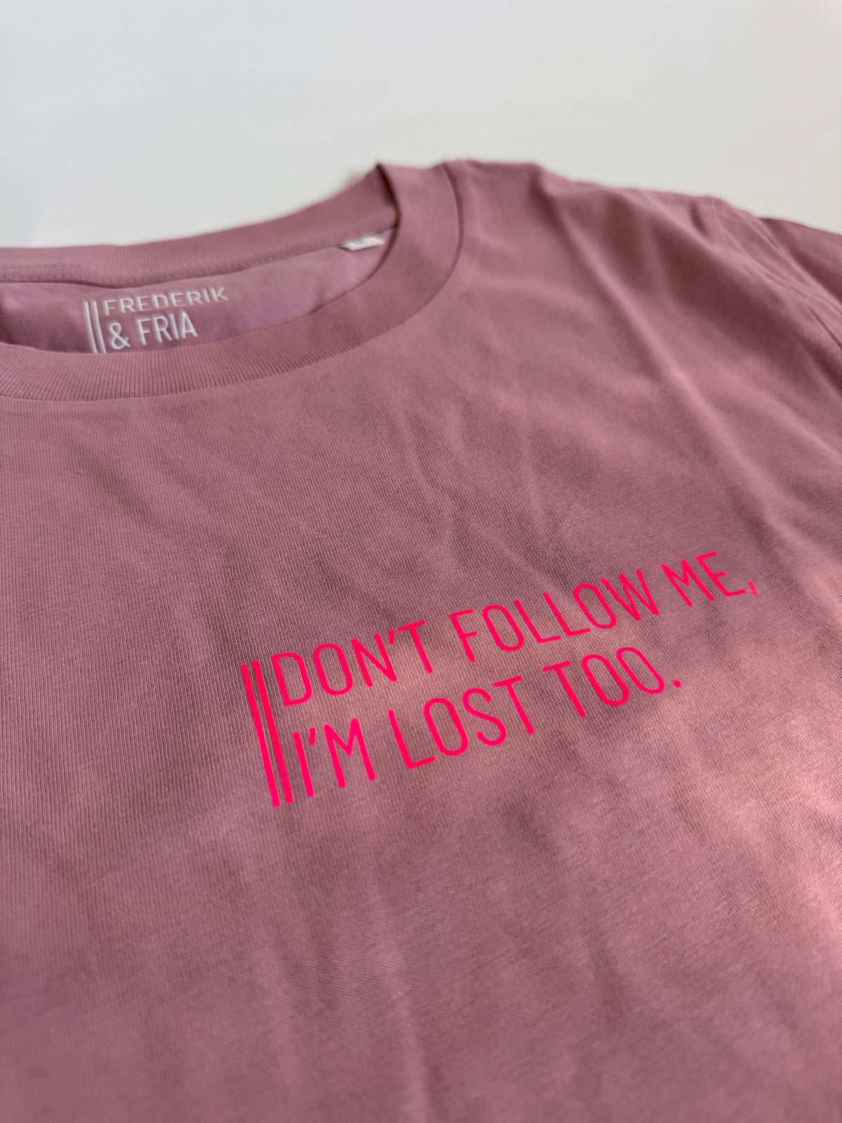 T-shirt, women's, 'Whatever you do today....', burgundy / neon pink