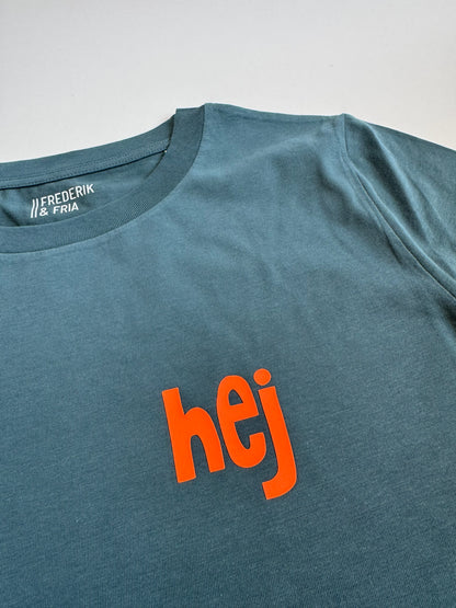 T-Shirt, Frauen, 'hej', Petrol / Neon Orange