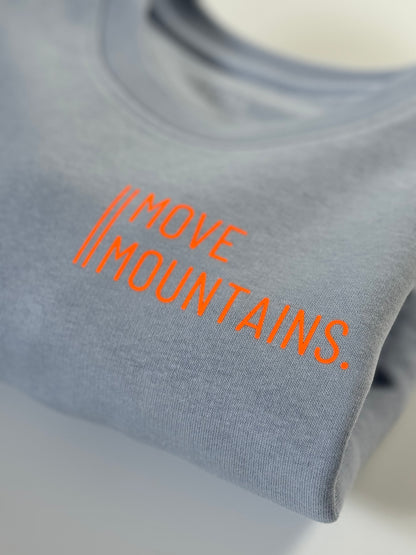 Sweatshirt Unisex 'Move Mountains.': Serene Blue / Neon Orange