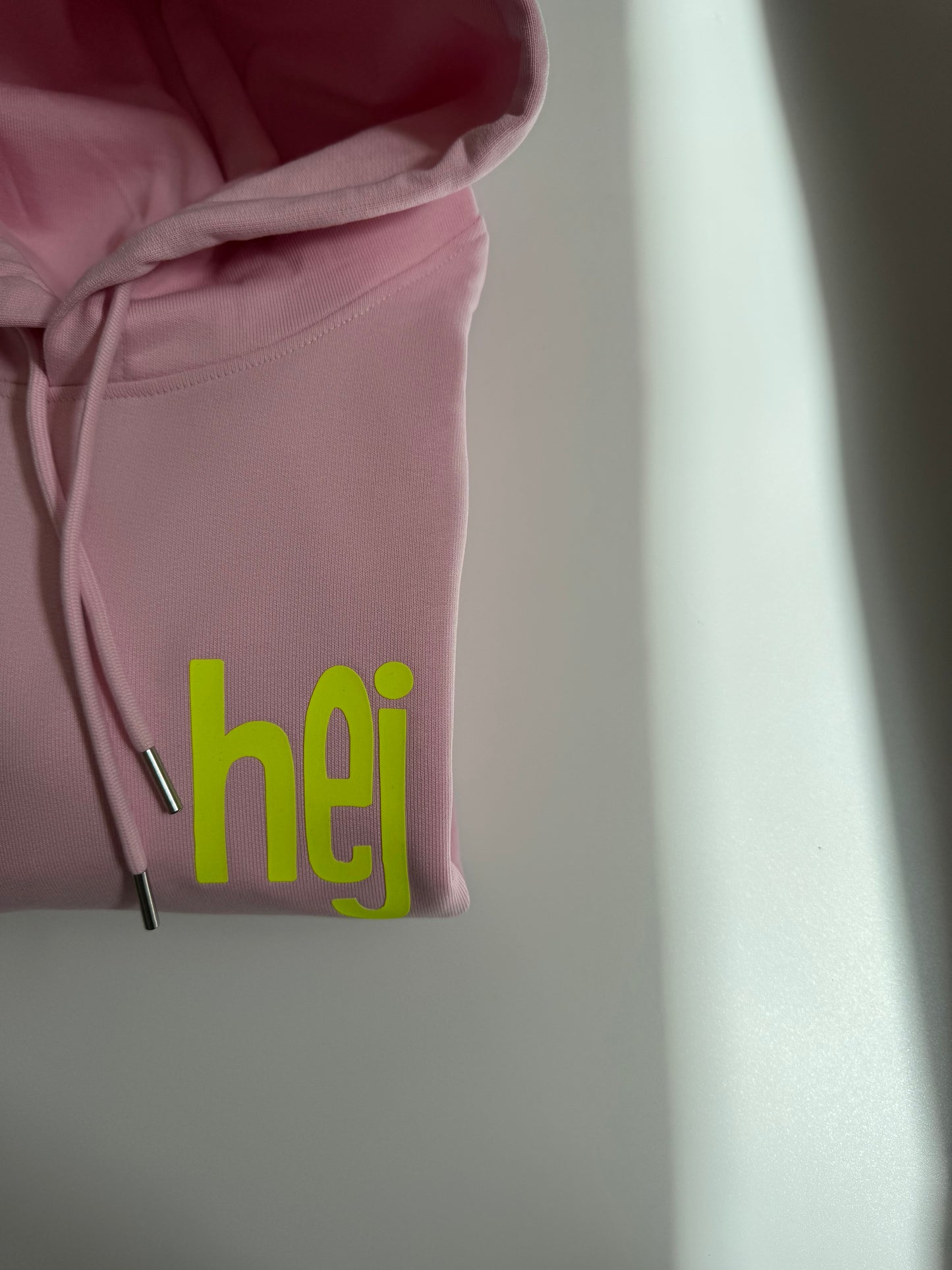 Hoodie Unisex, ‚hej‘, Rosa / Neon Gelb