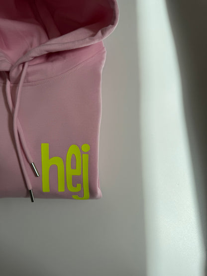 Hoodie Unisex, ‚hej‘, Rosa / Neon Gelb