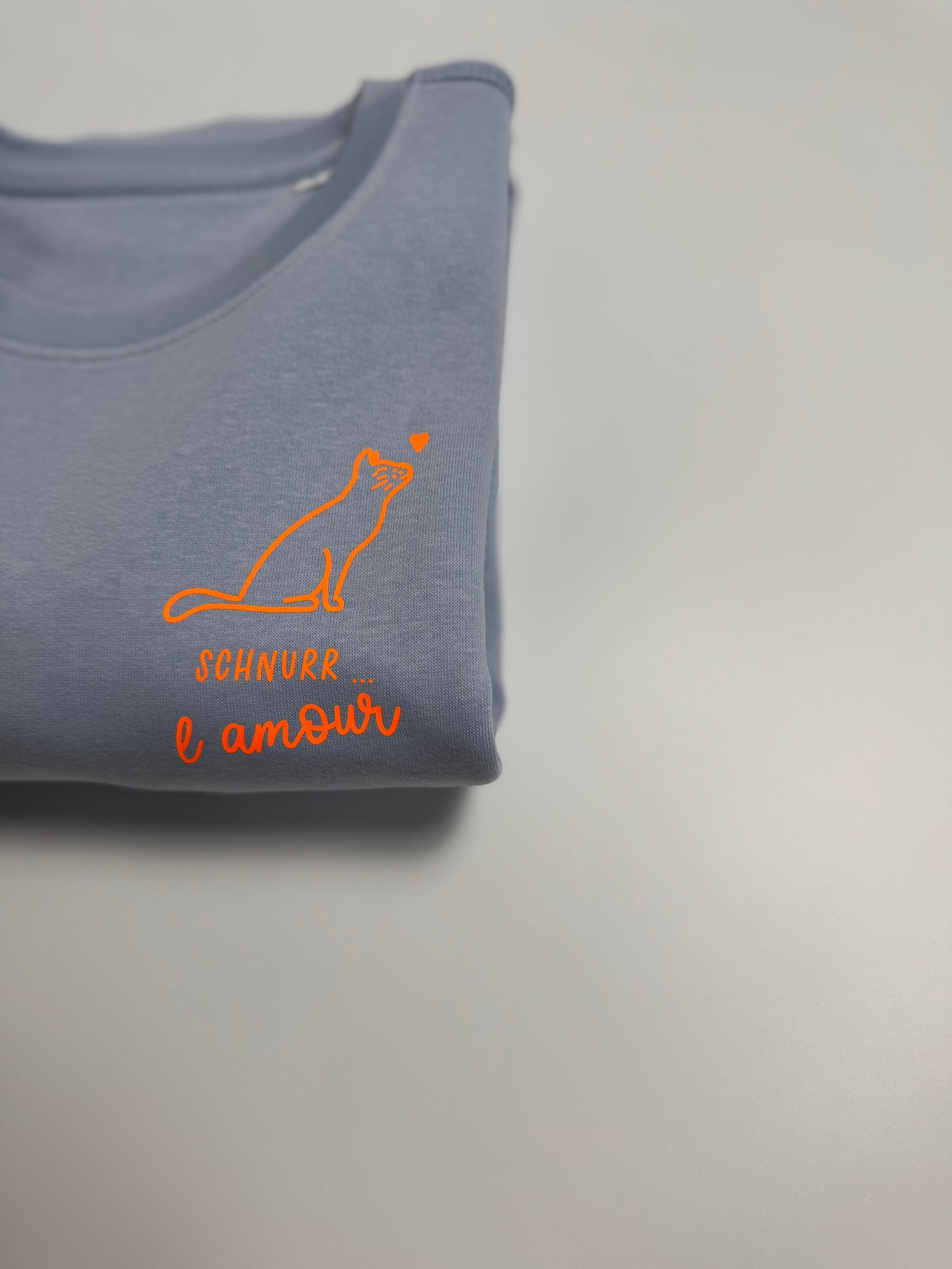 Sweatshirt Unisex Schnurr l‘amour, Serene Blue / Neon Orange