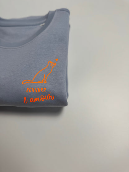 Sweatshirt Unisex Schnurr l‘amour, Serene Blue / Neon Orange
