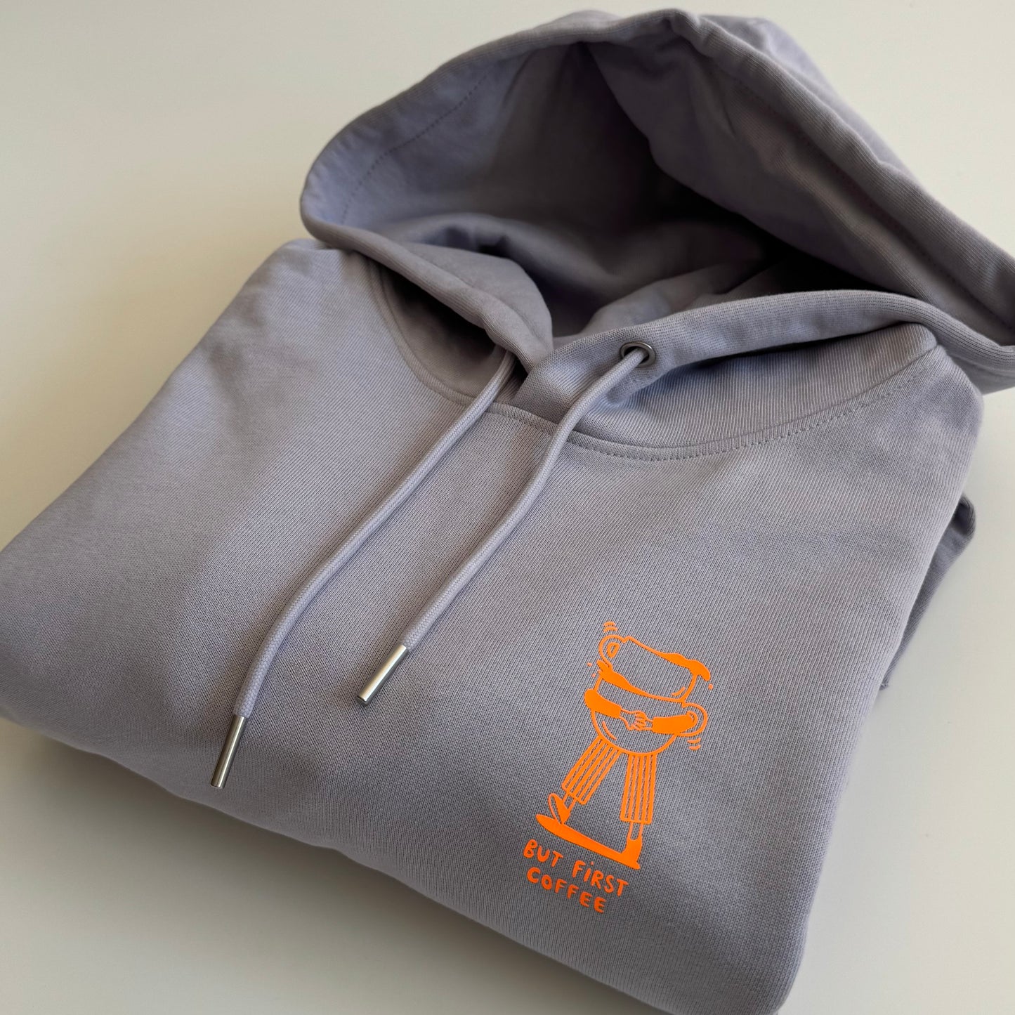 Hoodie Unisex 'But first coffee': Lila / Neon Orange