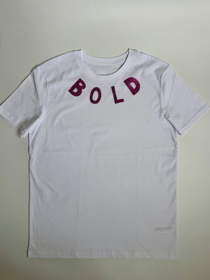 T-Shirt Unisex, BOLD, Weiß / Schwarz Glitzer, Lila Glitzer