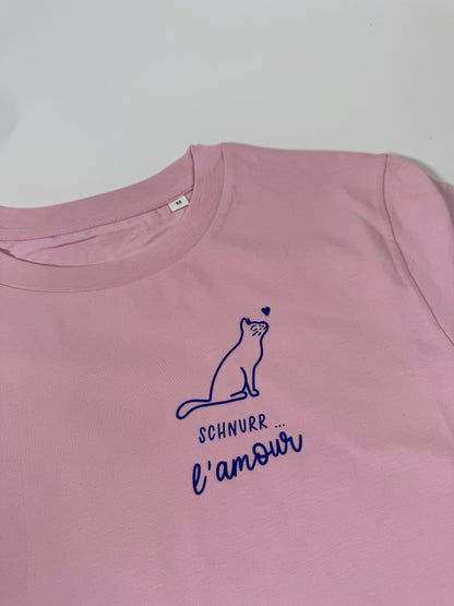 T-Shirt Frauen Katze Schnurr l‘amour (B): Rosa / Blau