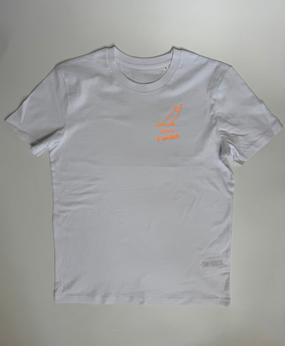 T-Shirt Unisex Katze Schnurr l‘amour, Weiß / Neon Orange