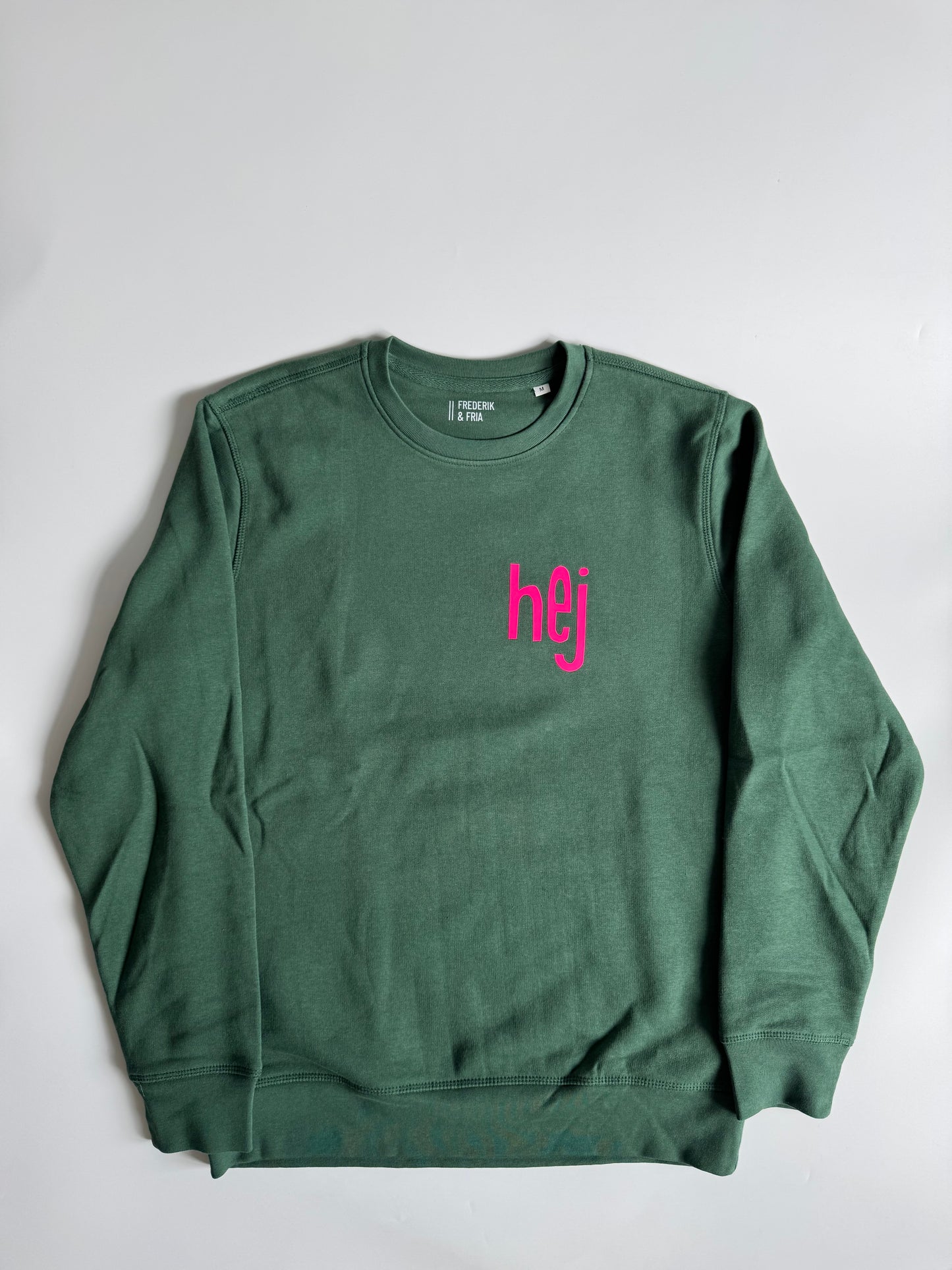 Sweatshirt Unisex 'hej': Bottle Green / Neon Pink