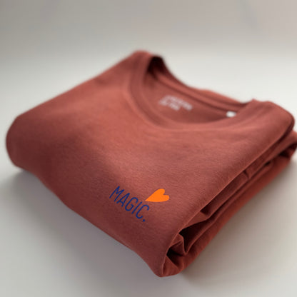 Sweatshirt Unisex ‚Magic’: Hibiscus / Blau, Neon Orange
